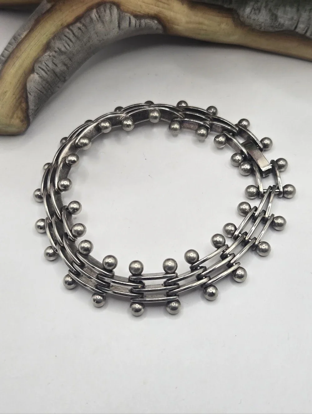 Vintage Sterling Silver Bead Layered Bracelet